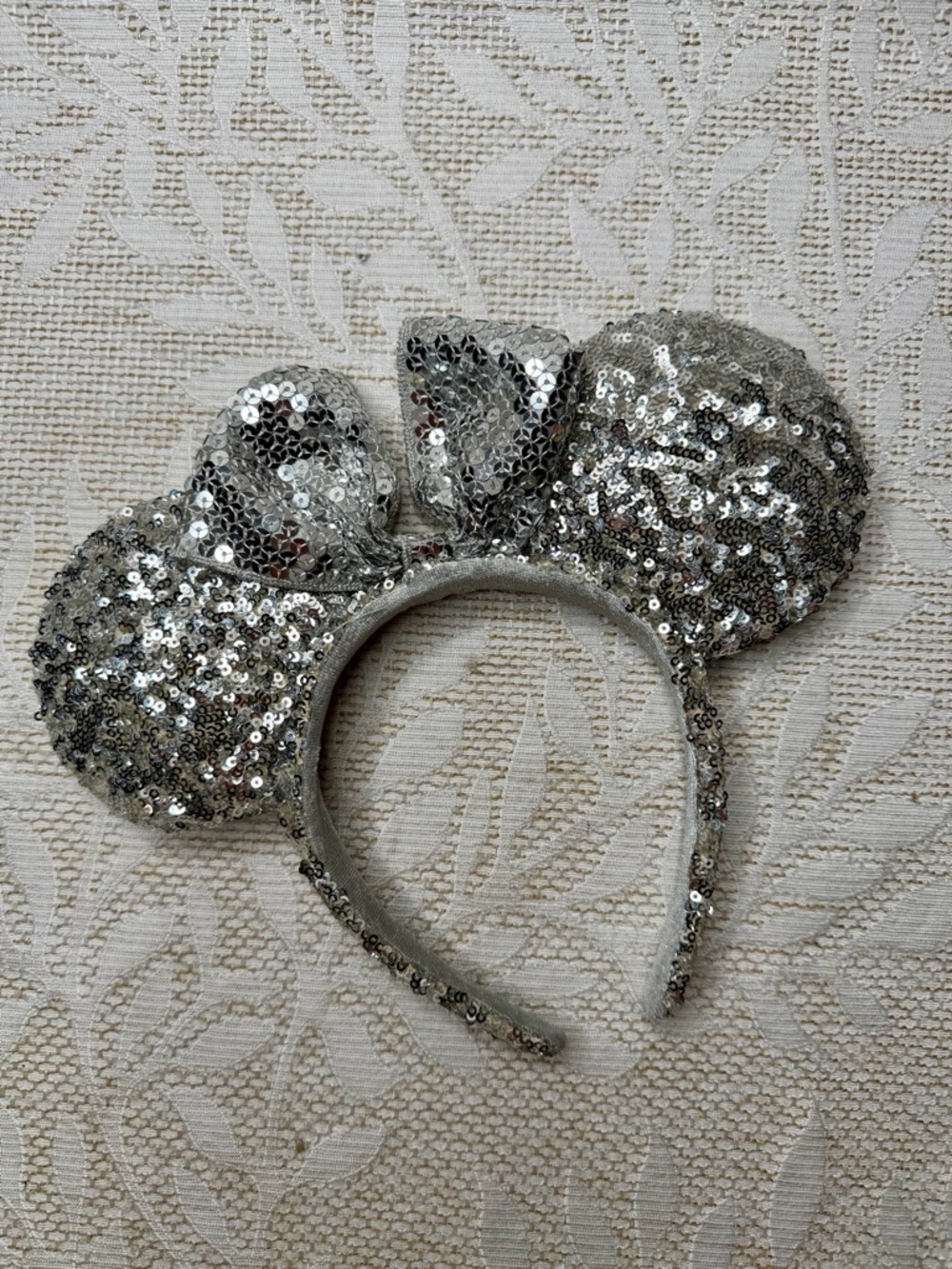 Disney Parks Silver Sequin Minnie-Style Kids Headband